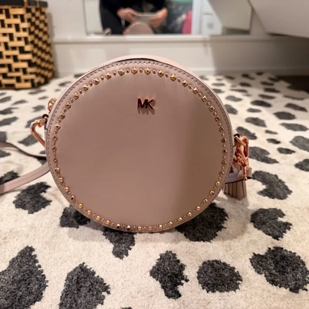 Michael Kors Blush Round Crossbody Bag with Gold Accents